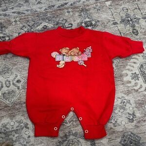 Vintage rabbit skins Red Baby One Piece cross stitch embroidered fleece onesie 6